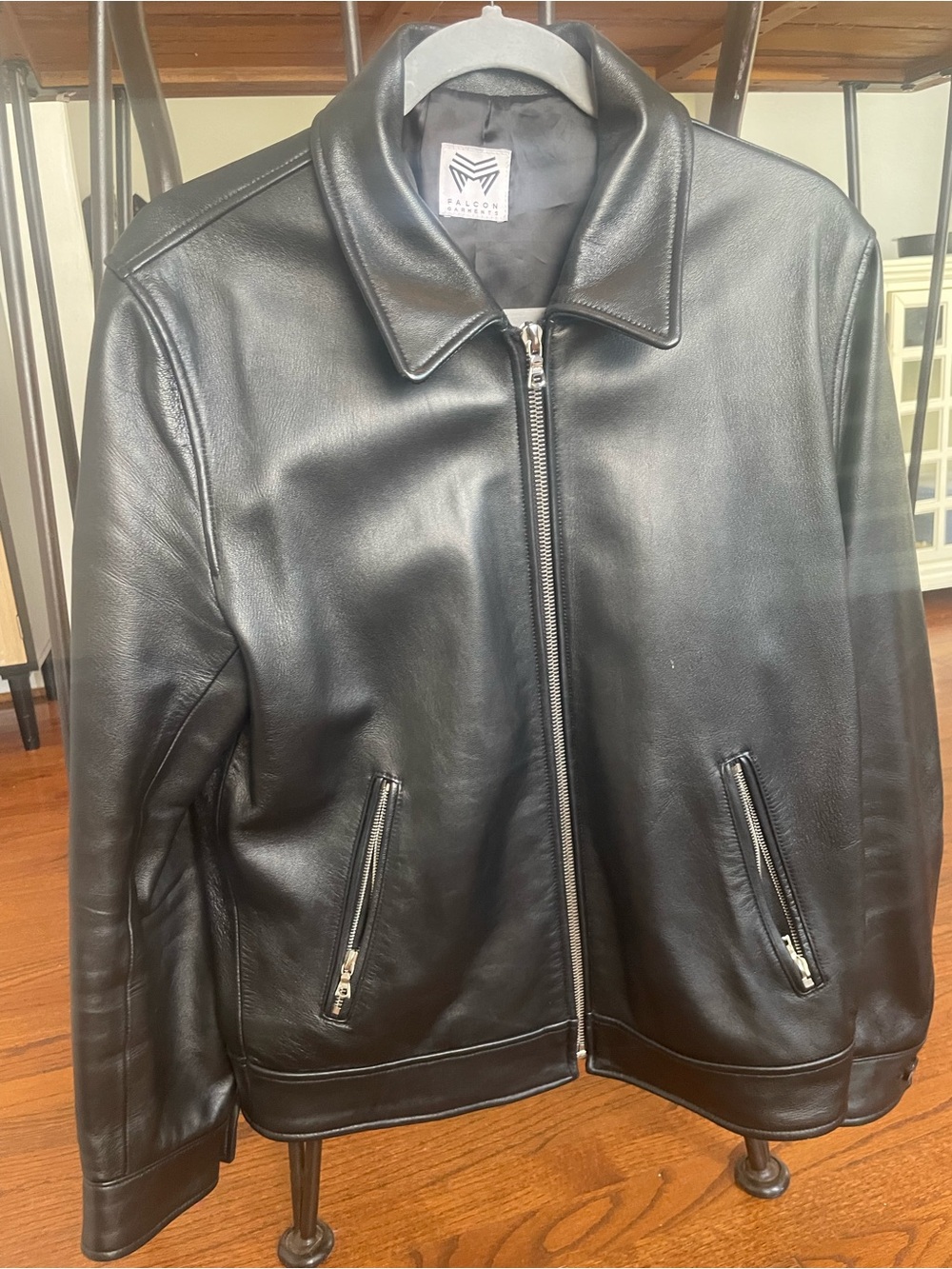 Falcon Garments Collared Moto Men's Black Leather Lambskin Jacket Riri Zippers